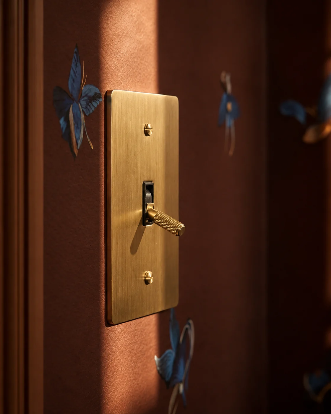 Brass toggle in a finished interior